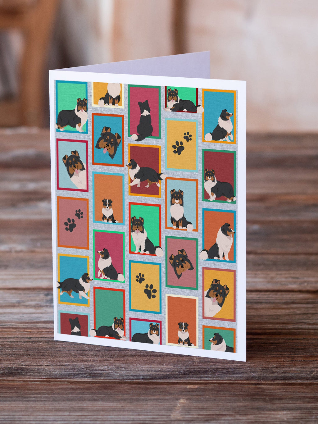 Lots of Tricolor Sheltie Greeting Cards Pack of 8 Blank Cards with Envelopes Whimsical A7 Size 5x7