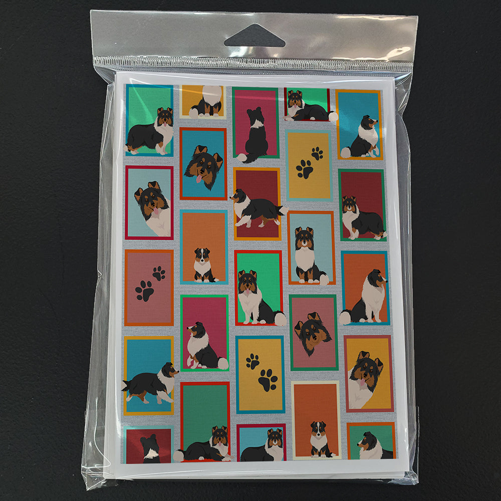 Lots of Tricolor Sheltie Greeting Cards Pack of 8 Blank Cards with Envelopes Whimsical A7 Size 5x7