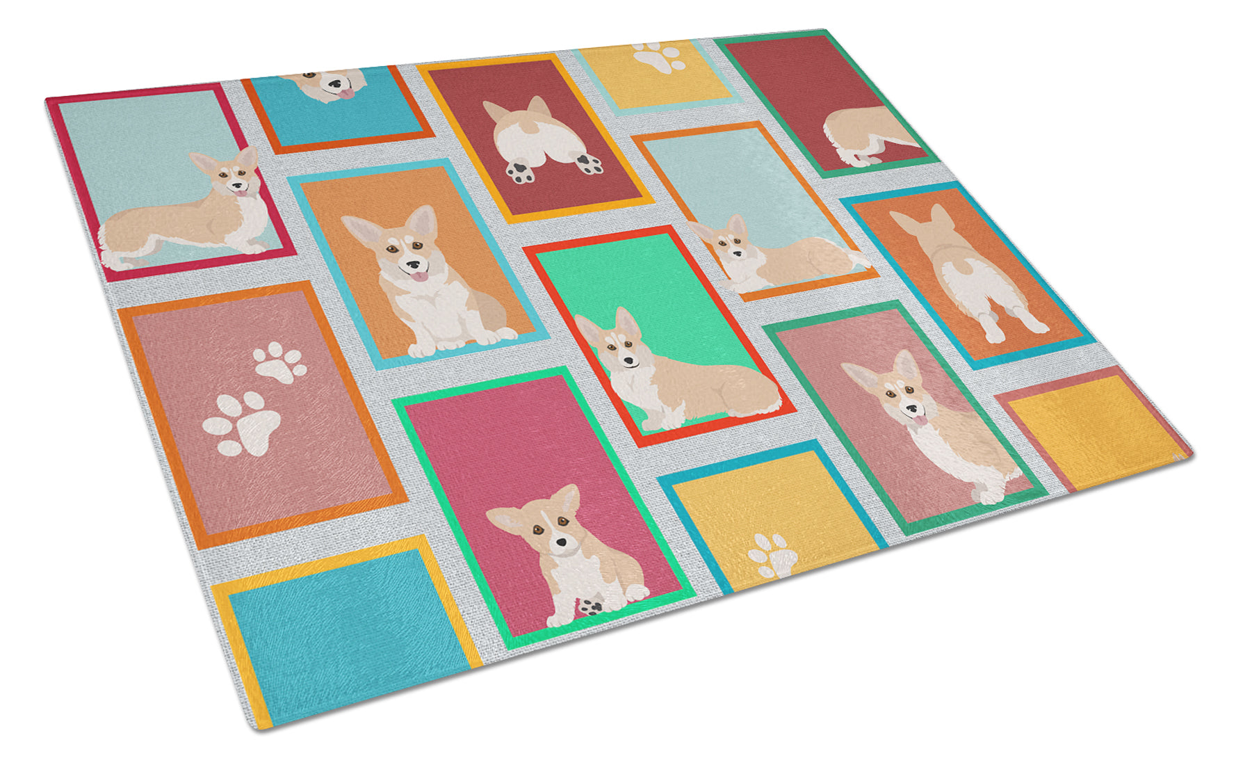Lots of Fawn Pembroke Corgi Cutting Board Tempered Glass Kitchen Cutting Surface, Heat Resistant Chopping, Non-Slip Feet, Food Prep & Serving