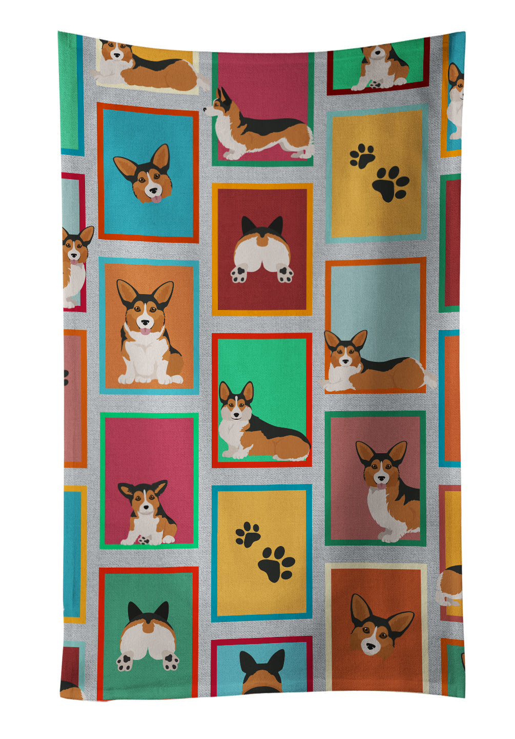 Lots of Sable Pembroke Corgi Kitchen Towel Velour Plush Front and Cotton Loop Back Machine Washable