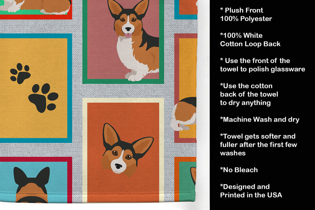 Lots of Sable Pembroke Corgi Kitchen Towel Velour Plush Front and Cotton Loop Back Machine Washable