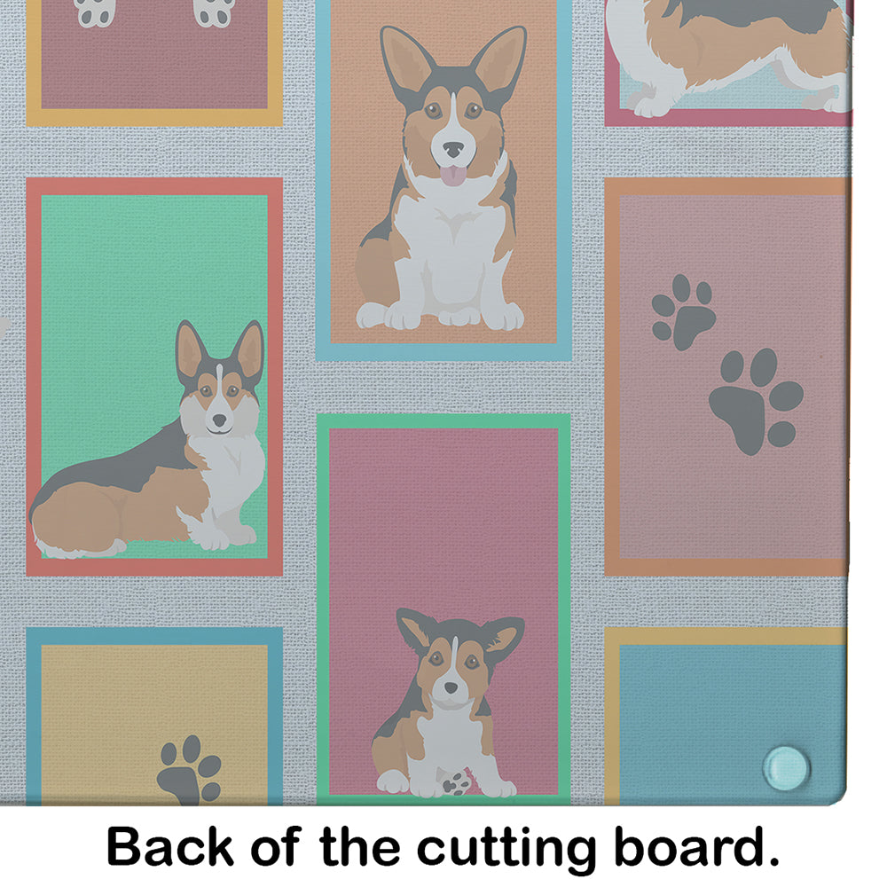 Lots of Sable Pembroke Corgi Cutting Board Tempered Glass Kitchen Cutting Surface, Heat Resistant Chopping, Non-Slip Feet, Food Prep & Serving