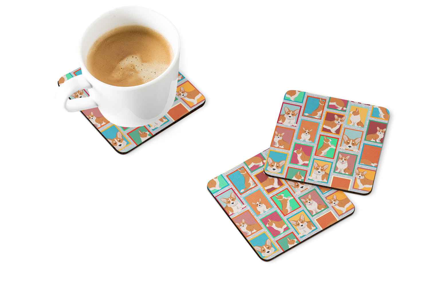 Lots of Red Cardigan Corgi Foam Coasters Set of 4 Cup Coasters for Indoor Outdoor, Tabletop Protection, Anti Slip, Mouse pad Material