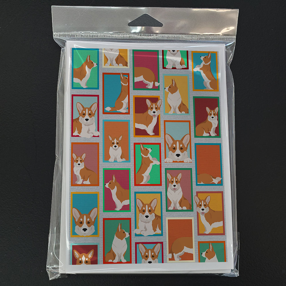Lots of Red Cardigan Corgi Greeting Cards Pack of 8 Blank Cards with Envelopes Whimsical A7 Size 5x7