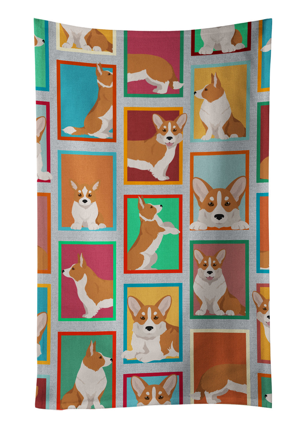 Lots of Red Cardigan Corgi Kitchen Towel Velour Plush Front and Cotton Loop Back Machine Washable