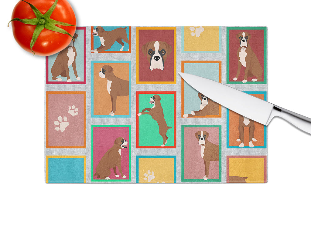 Lots of Flashy Fawn Boxer Cutting Board Tempered Glass Kitchen Cutting Surface, Heat Resistant Chopping, Non-Slip Feet, Food Prep & Serving