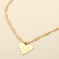 Brushed Hammered Metal Heart Pendant Beaded Chain Necklace