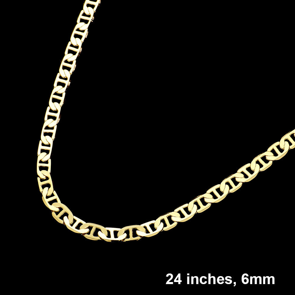 Gold Plated 24 Inch 6mm Mariner Metal Chain Necklace