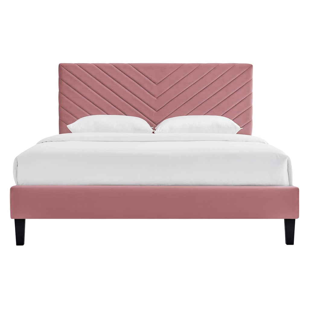 Roxanne Tapered Wood Leg Performance Velvet Queen Platform Bed by Modway