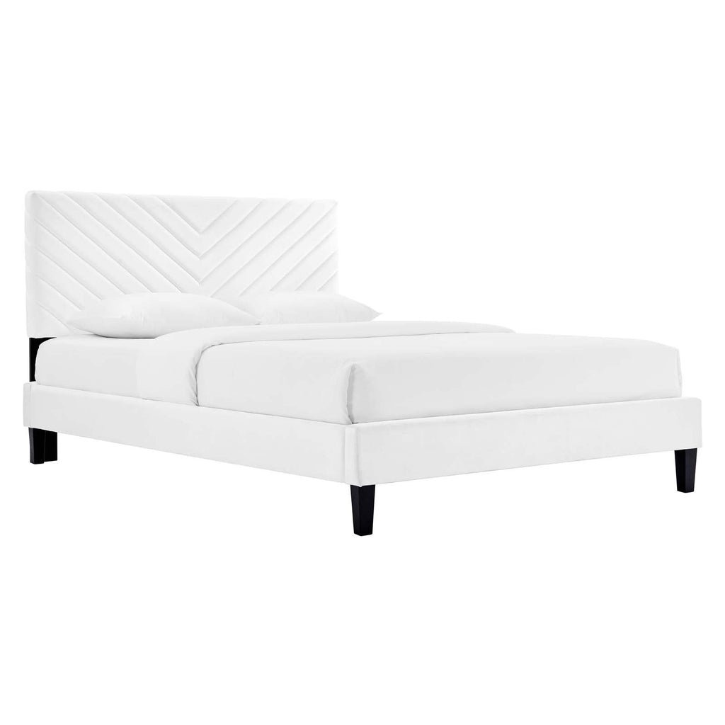 Roxanne Tapered Wood Leg Performance Velvet Queen Platform Bed by Modway