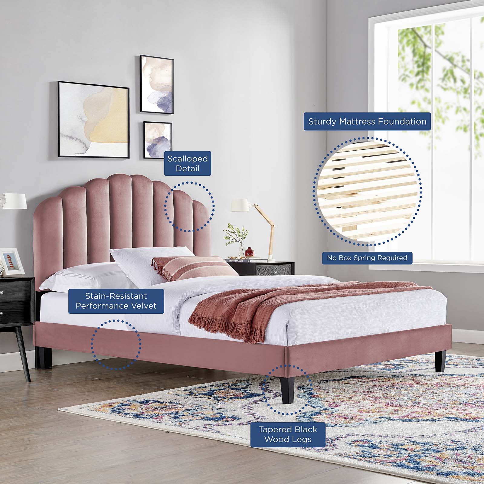 Daisy Performance Velvet Queen Platform Bed by Modway