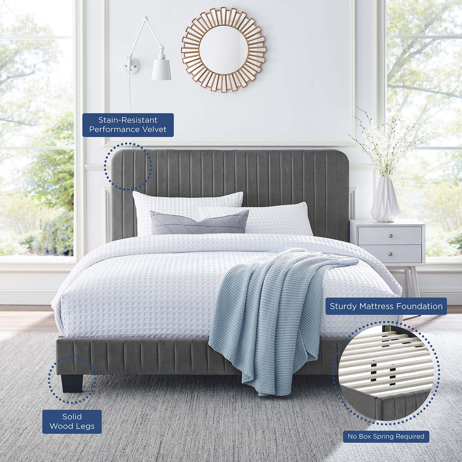 Celine Channel Tufted Performance Velvet Queen Platform Bed by Modway