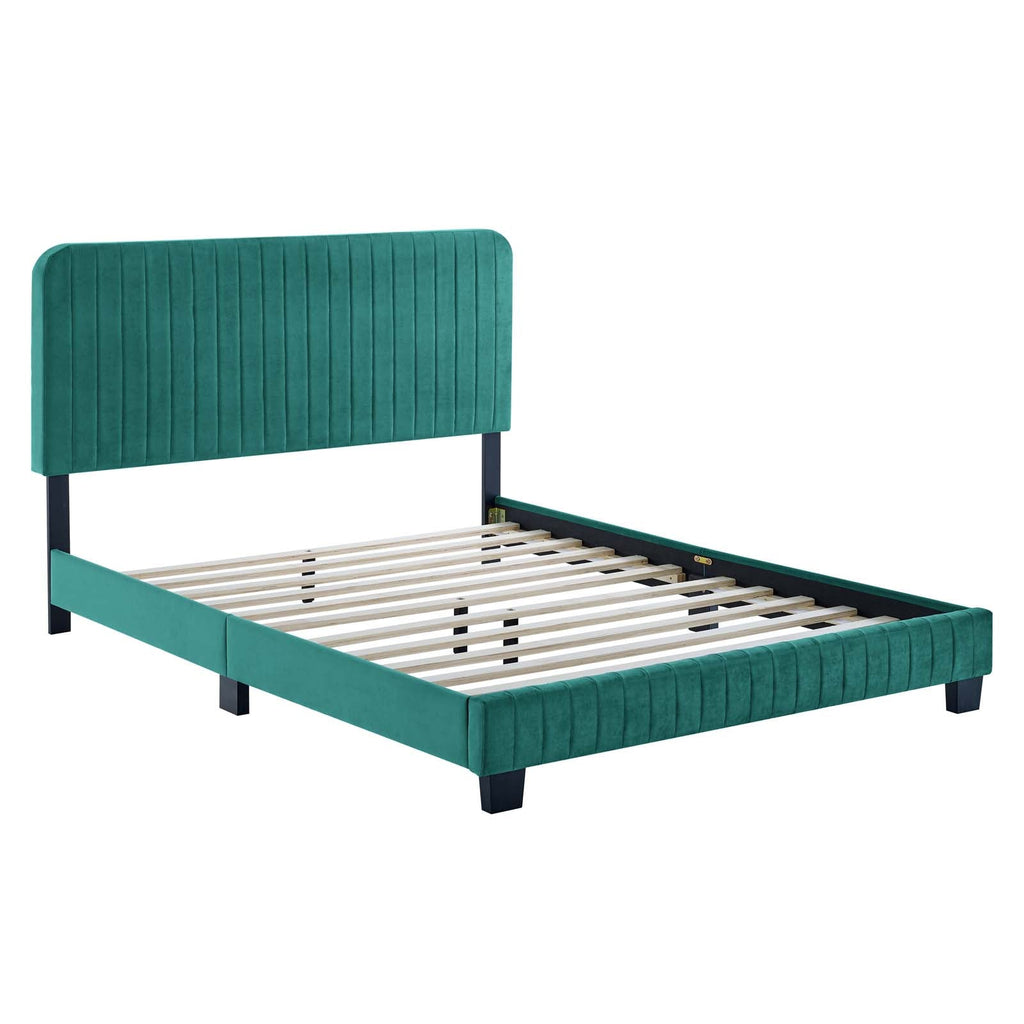 Celine Channel Tufted Performance Velvet Queen Platform Bed by Modway