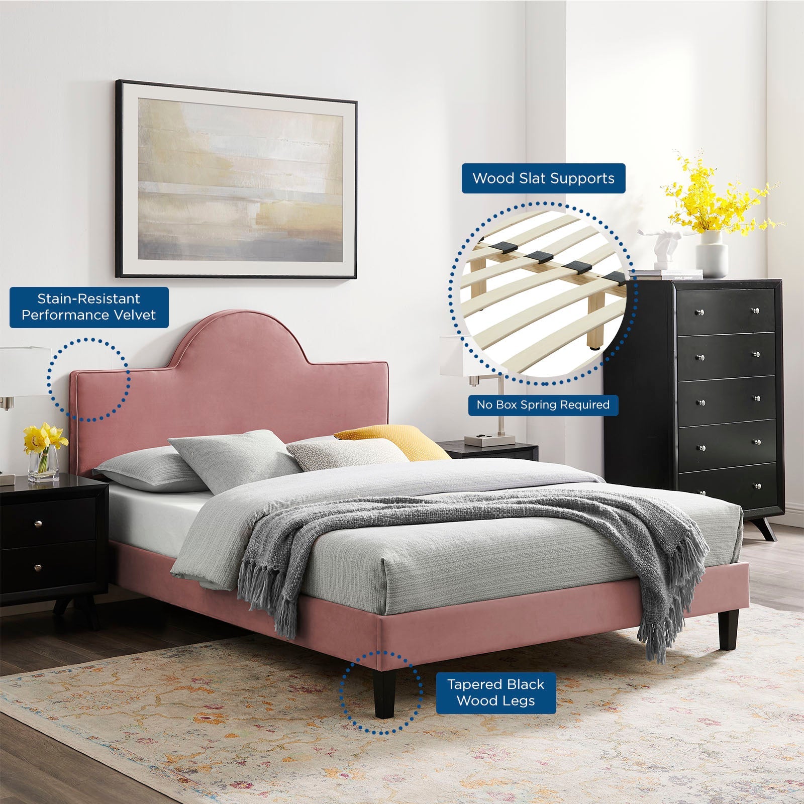 Soleil Performance Velvet Queen Bed by Modway
