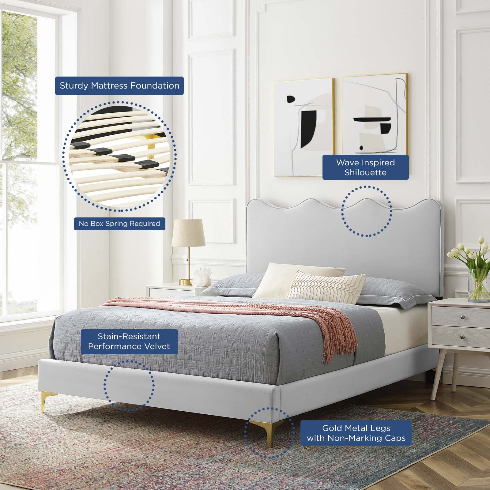 Current Performance Velvet Twin Platform Bed by Modway