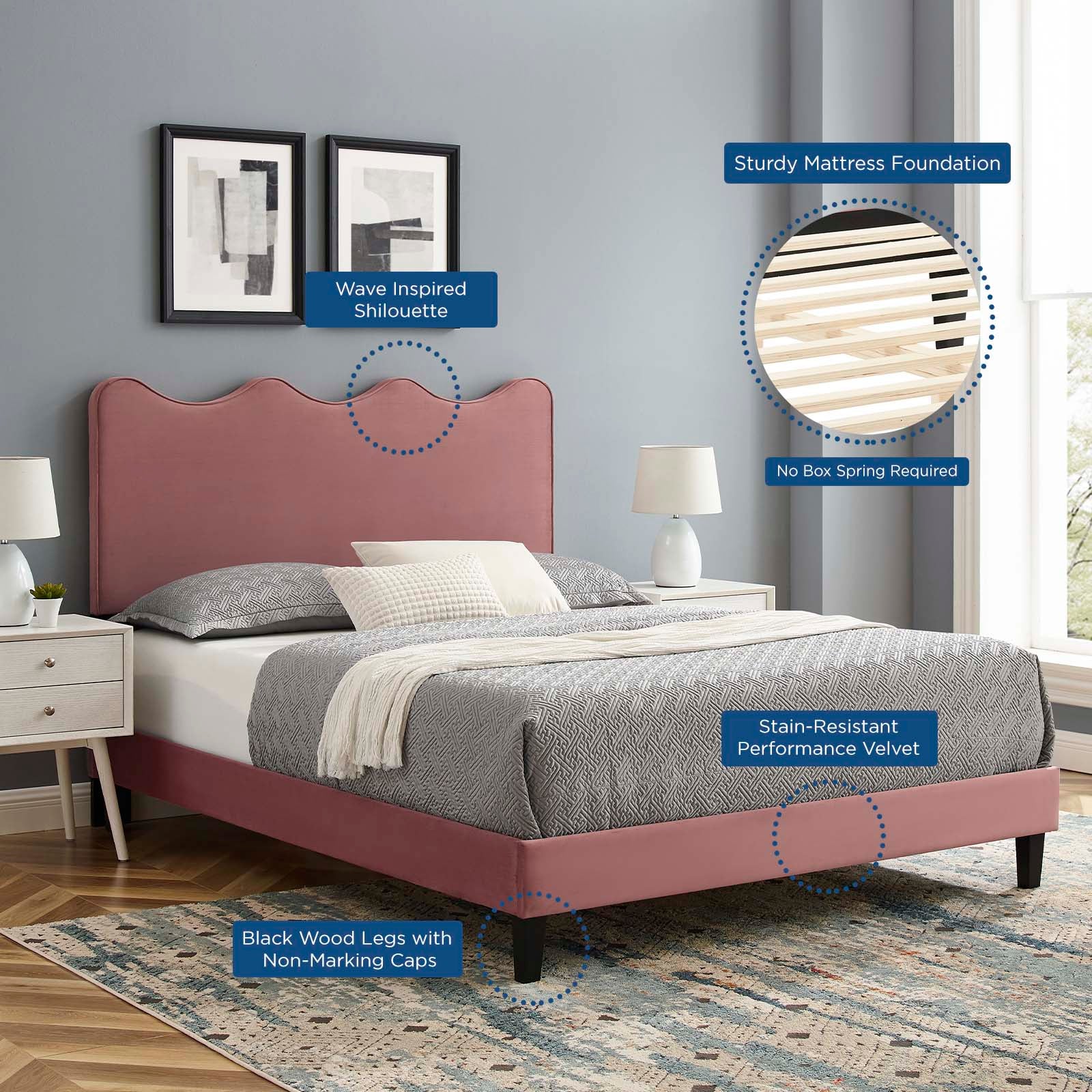 Current Performance Velvet Twin Platform Bed by Modway