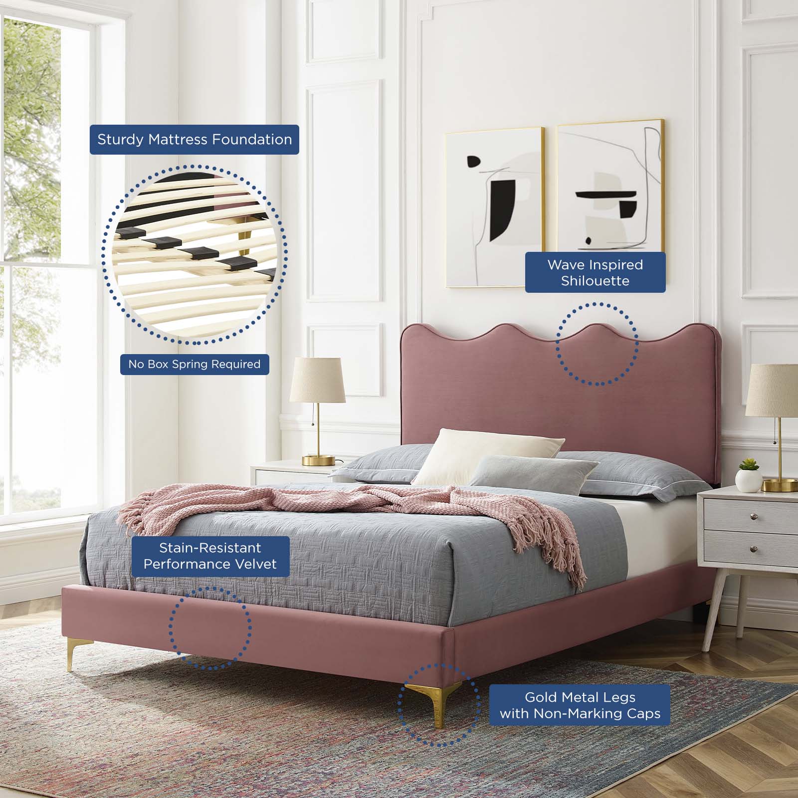 Current Performance Velvet Queen Platform Bed by Modway
