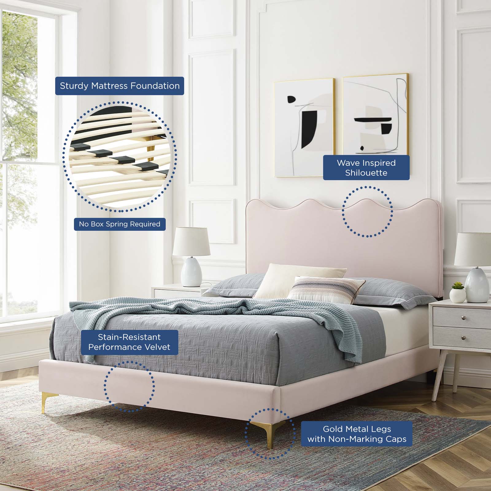 Current Performance Velvet Queen Platform Bed by Modway
