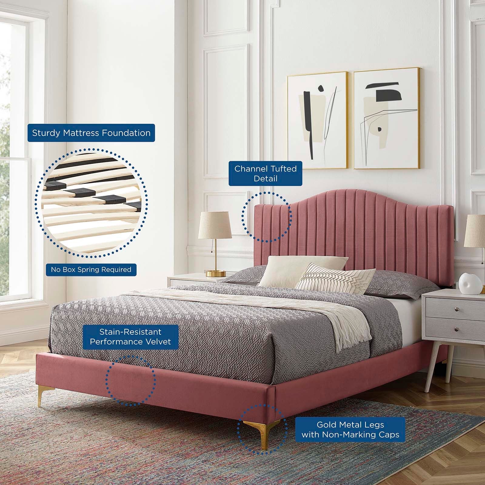 Juniper Channel Tufted Performance Velvet Queen Platform Bed by Modway