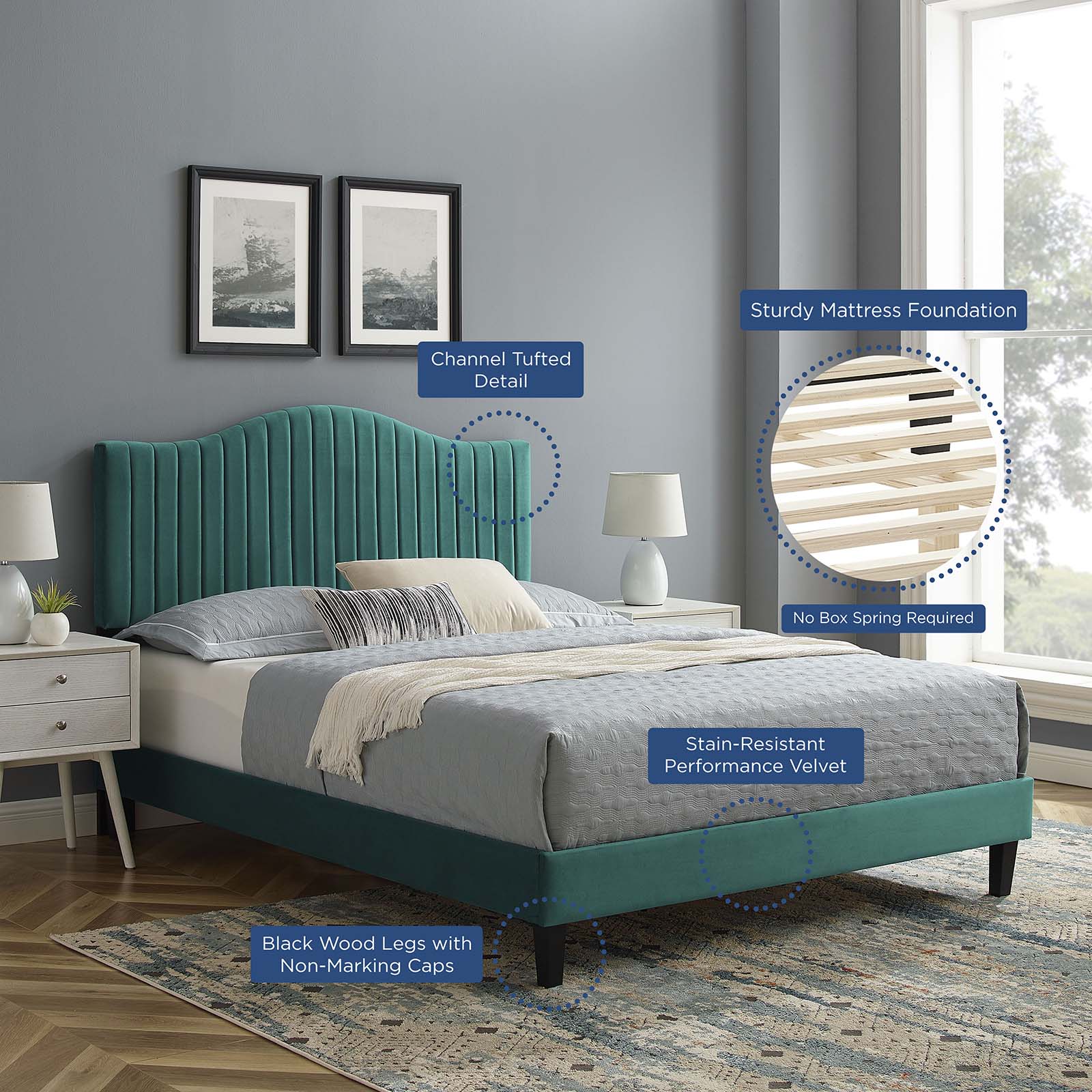 Juniper Channel Tufted Performance Velvet Full Platform Bed by Modway