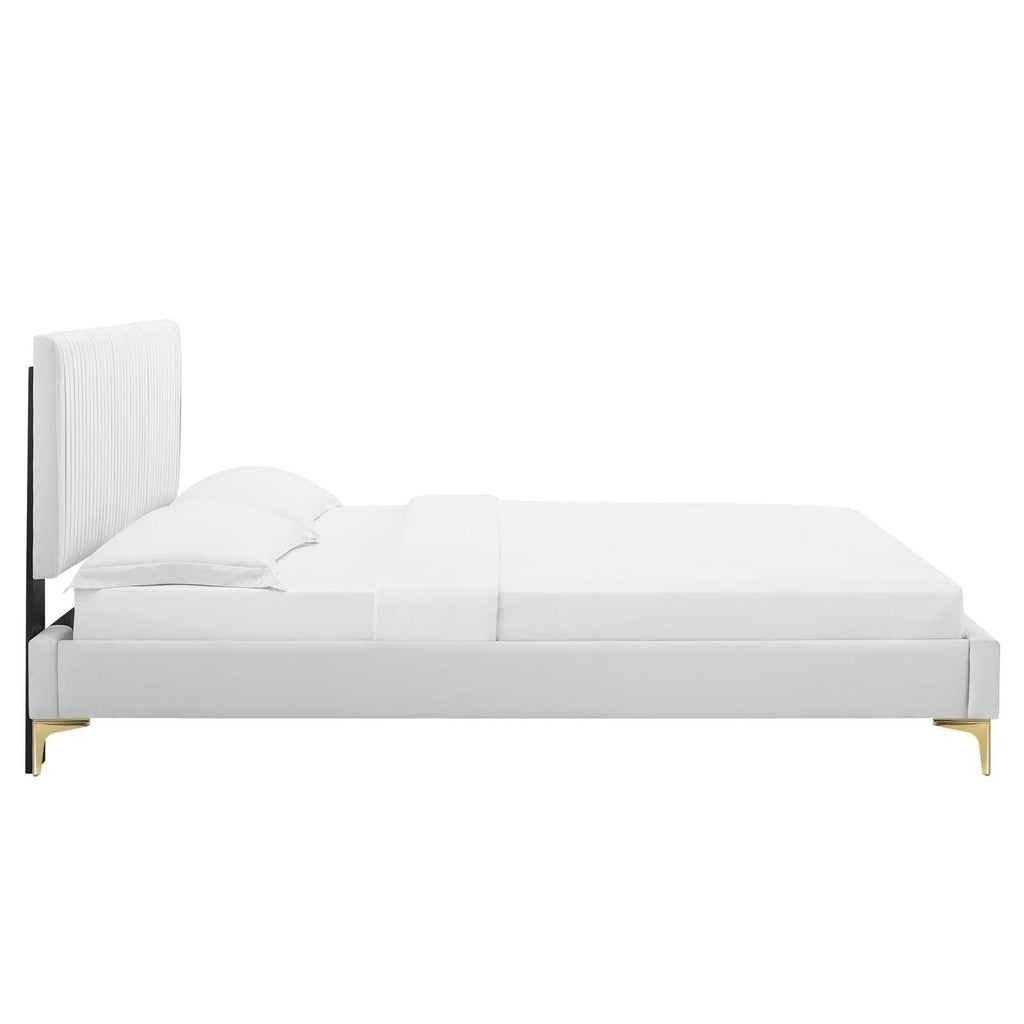 Peyton Performance Velvet Twin Platform Bed in Whi