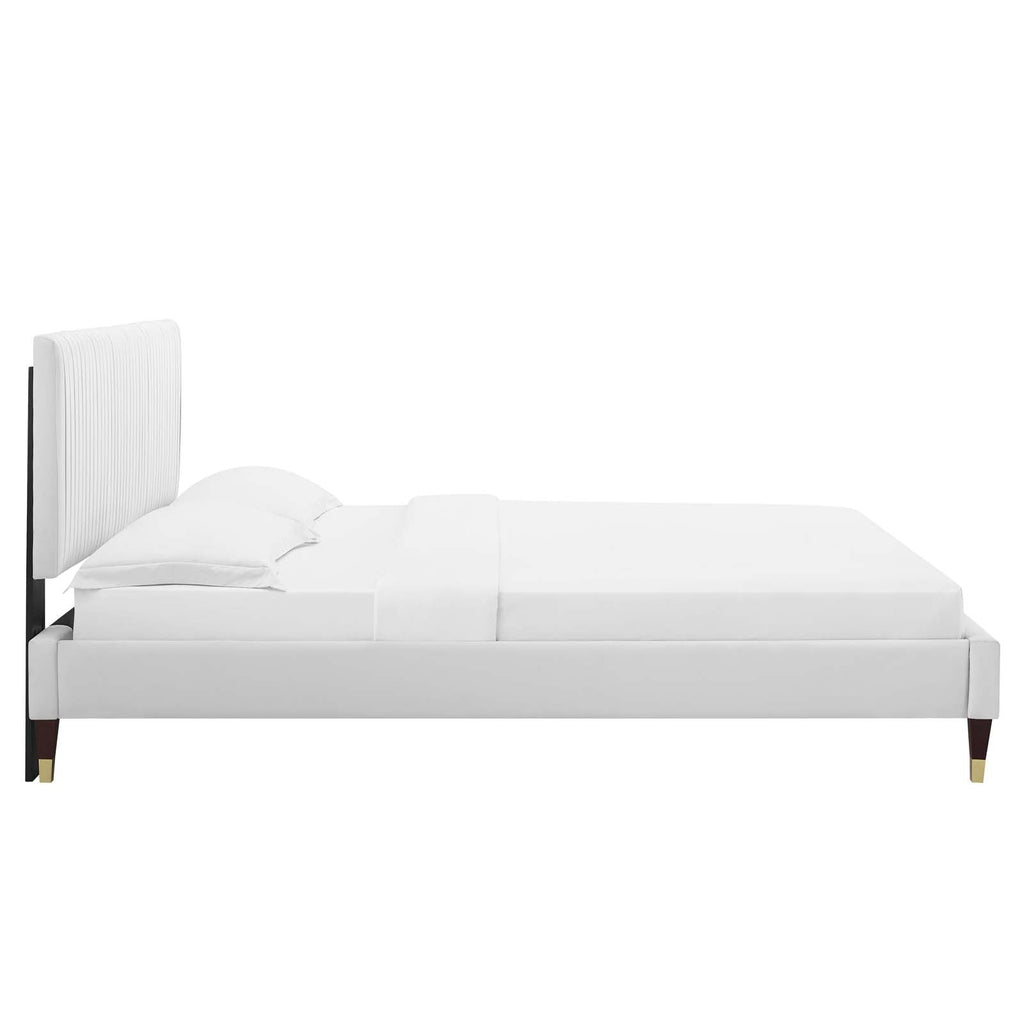 Peyton Performance Velvet Twin Platform Bed in Whi