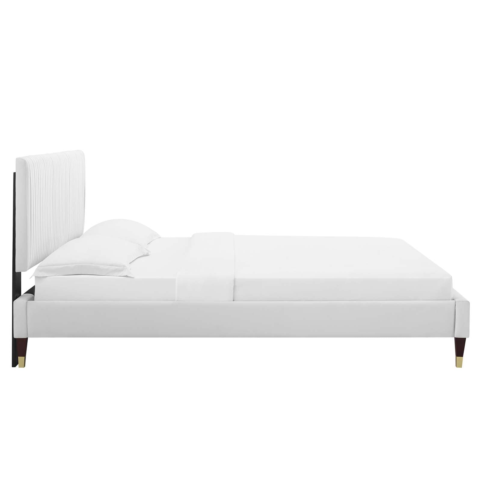 Peyton Performance Velvet Twin Platform Bed in Whi