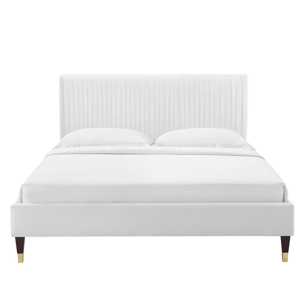Peyton Performance Velvet Twin Platform Bed in Whi