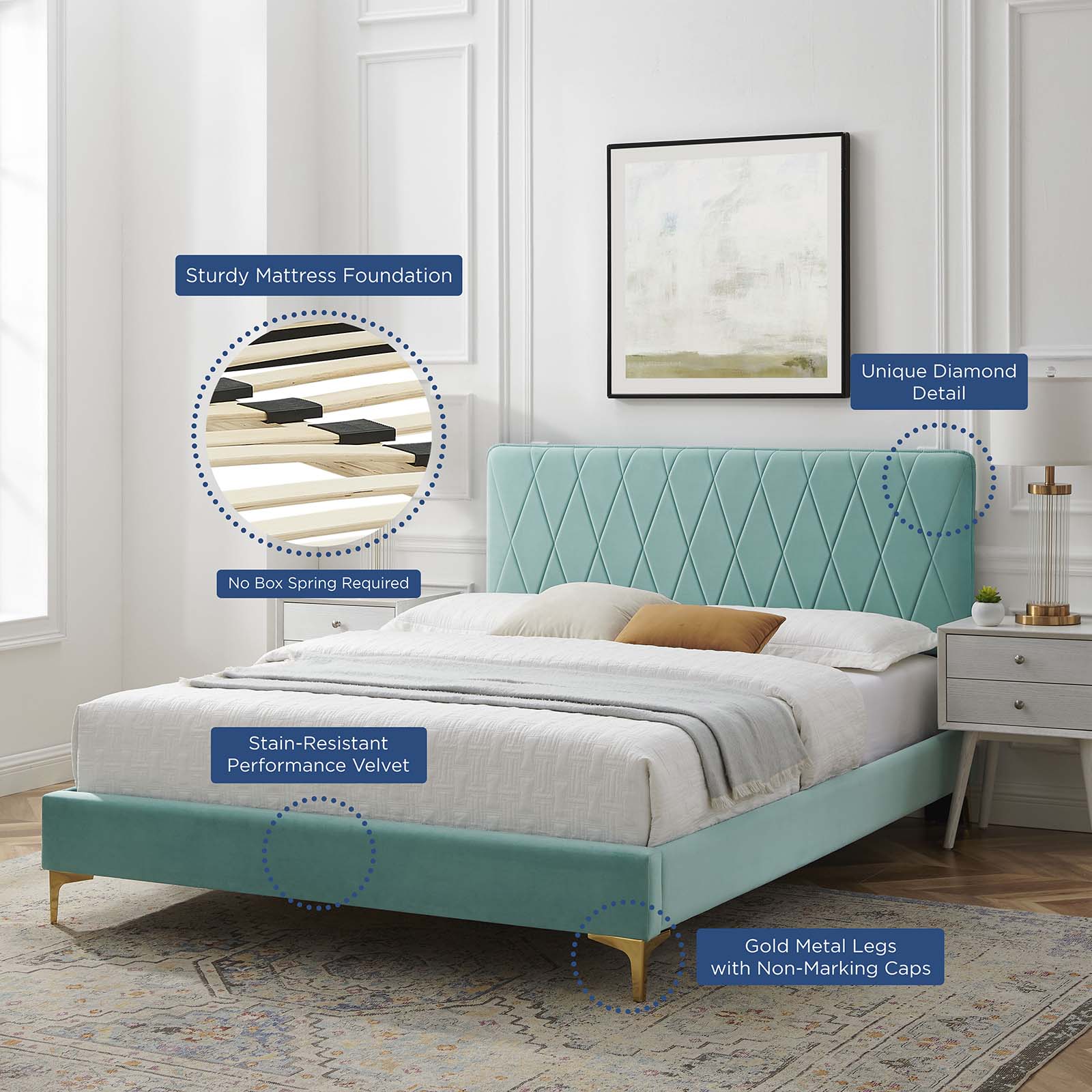 Phillipa Performance Velvet King Platform Bed by Modway