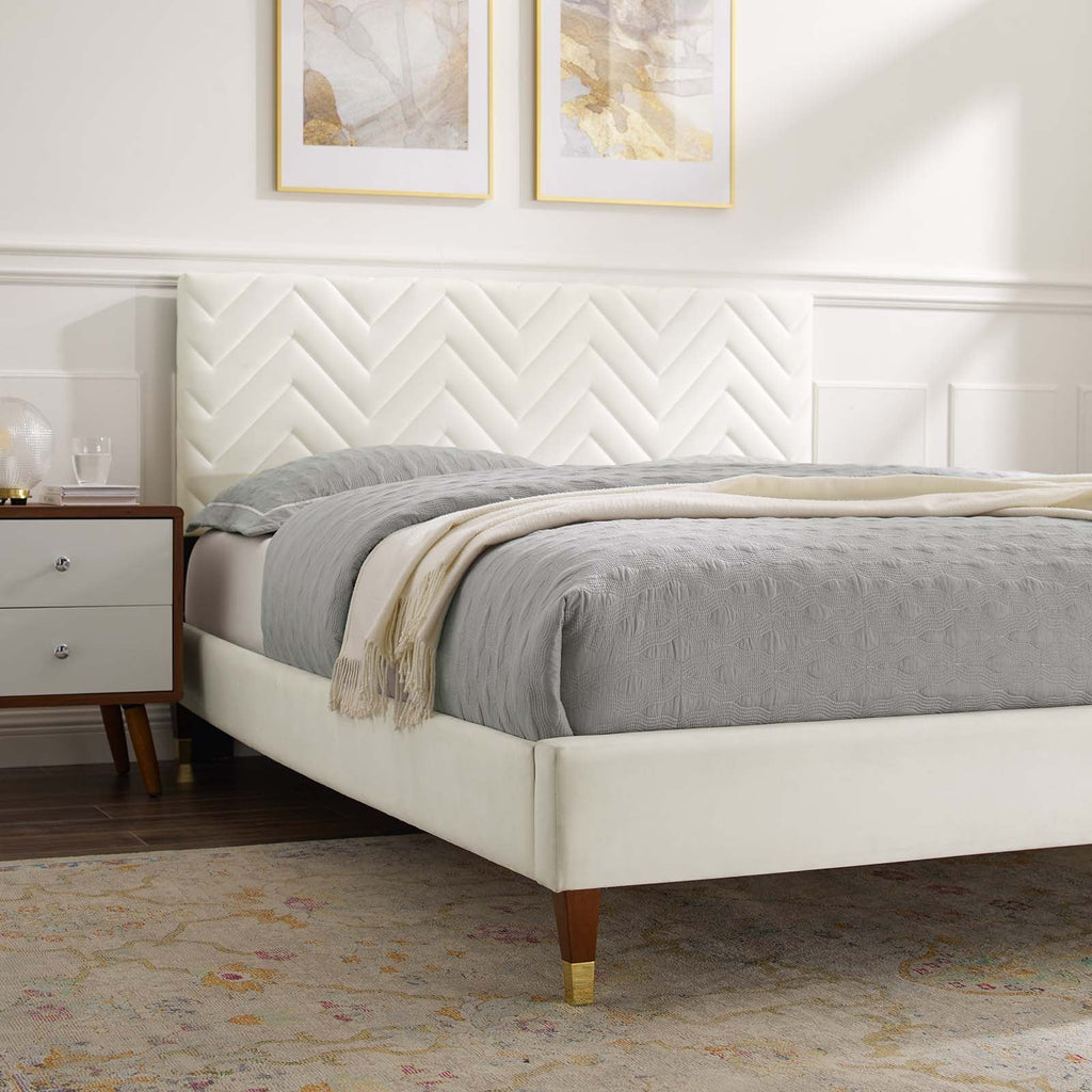Leah Chevron Tufted Performance Velvet Queen Platform Bed by Modway