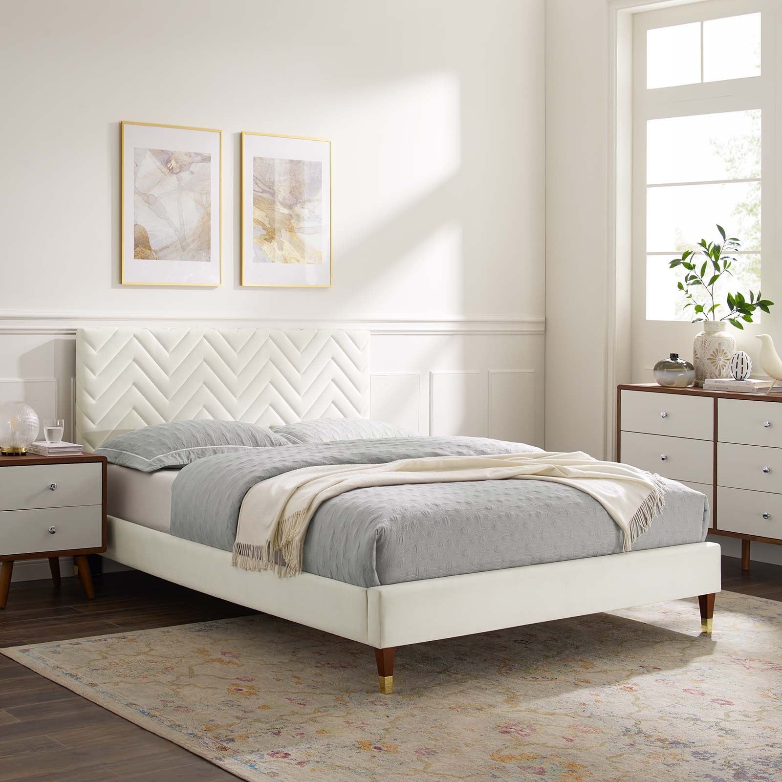 Leah Chevron Tufted Performance Velvet Queen Platform Bed by Modway