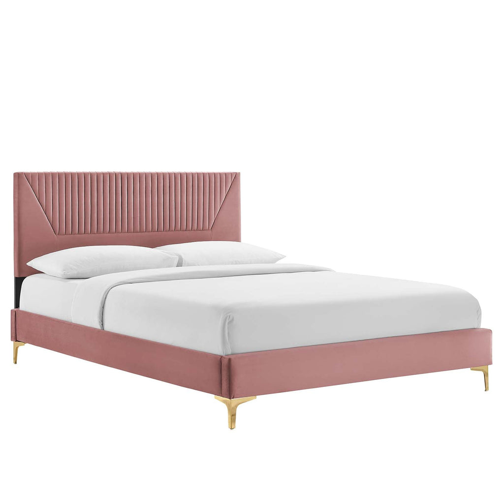 Yasmine Channel Tufted Performance Velvet Queen Platform Bed by Modway
