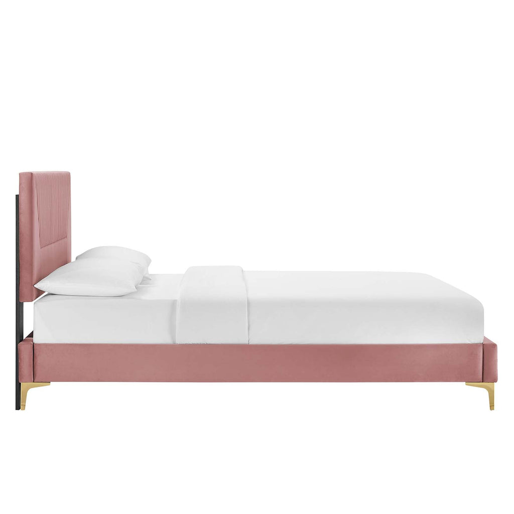 Yasmine Channel Tufted Performance Velvet Queen Platform Bed by Modway
