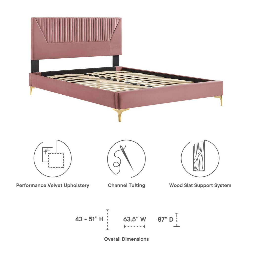 Yasmine Channel Tufted Performance Velvet Queen Platform Bed by Modway