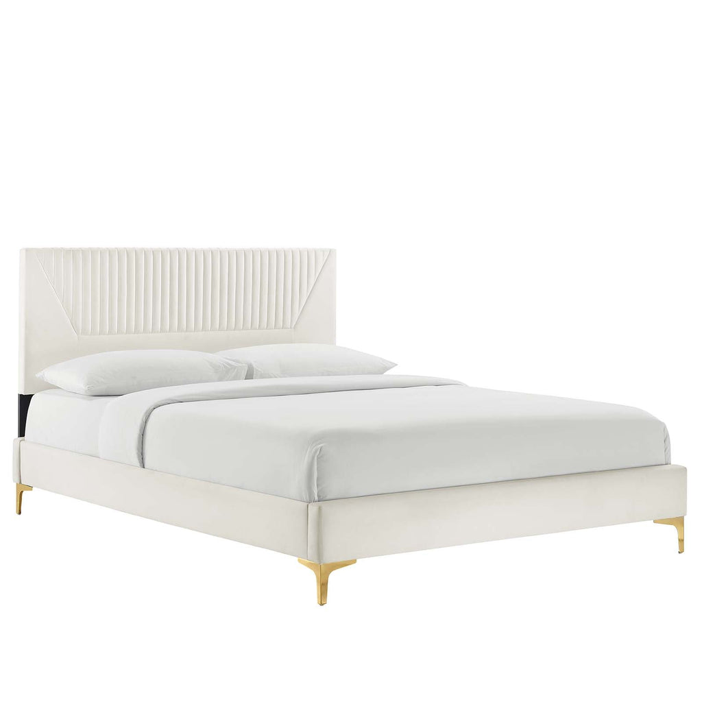 Yasmine Channel Tufted Performance Velvet Queen Platform Bed by Modway