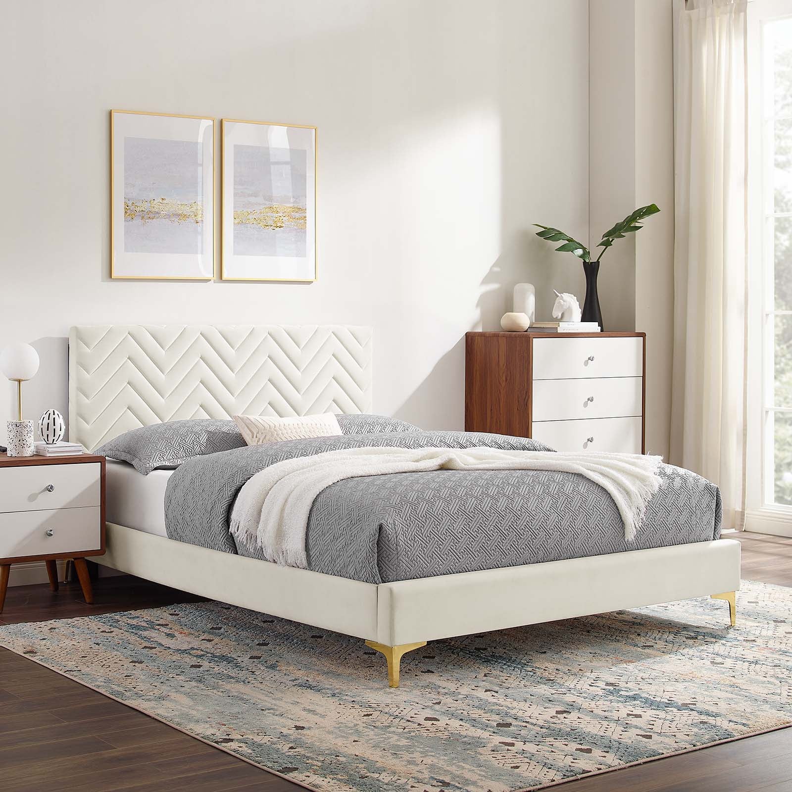 Leah Chevron Tufted Performance Velvet Twin Platform Bed by Modway