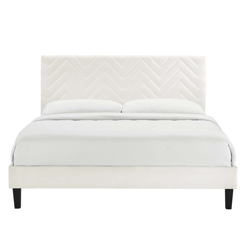 Leah Tapered Wood Leg Chevron Tufted Performance Velvet Twin Platform Bed by Modway