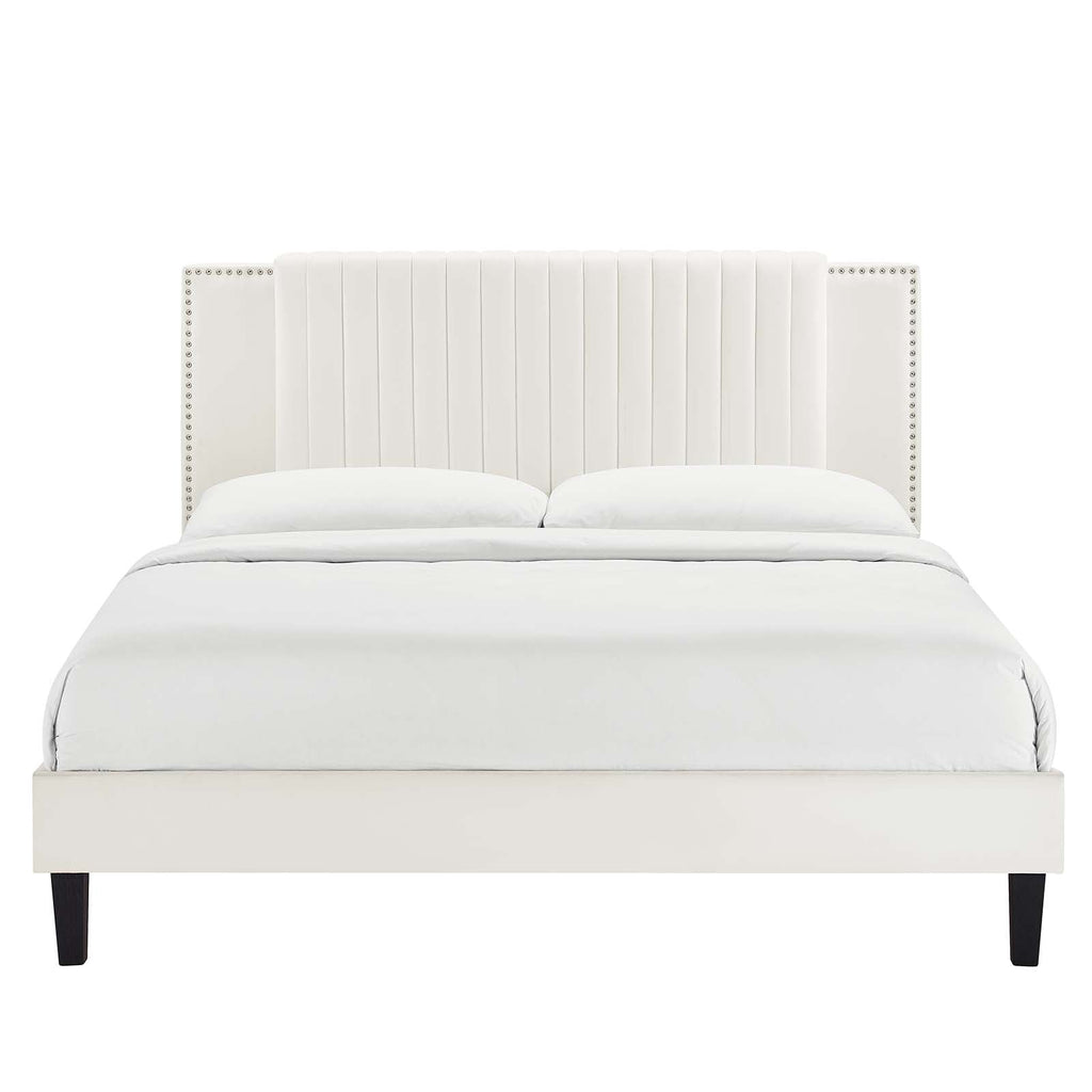 Zahra Tapered Wood Leg Channel Tufted Performance Velvet Twin Platform Bed by Modway