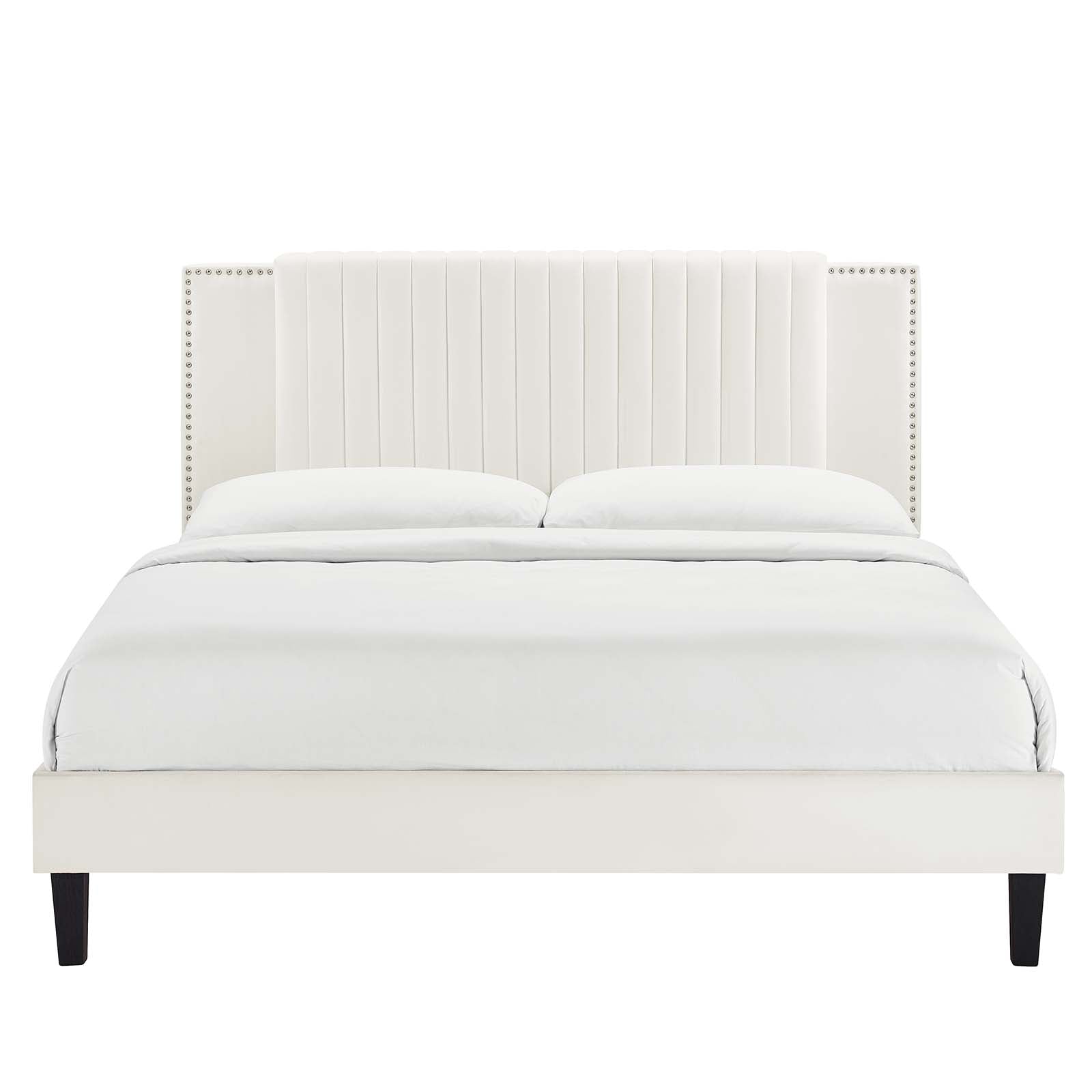 Zahra Tapered Wood Leg Channel Tufted Performance Velvet Twin Platform Bed by Modway