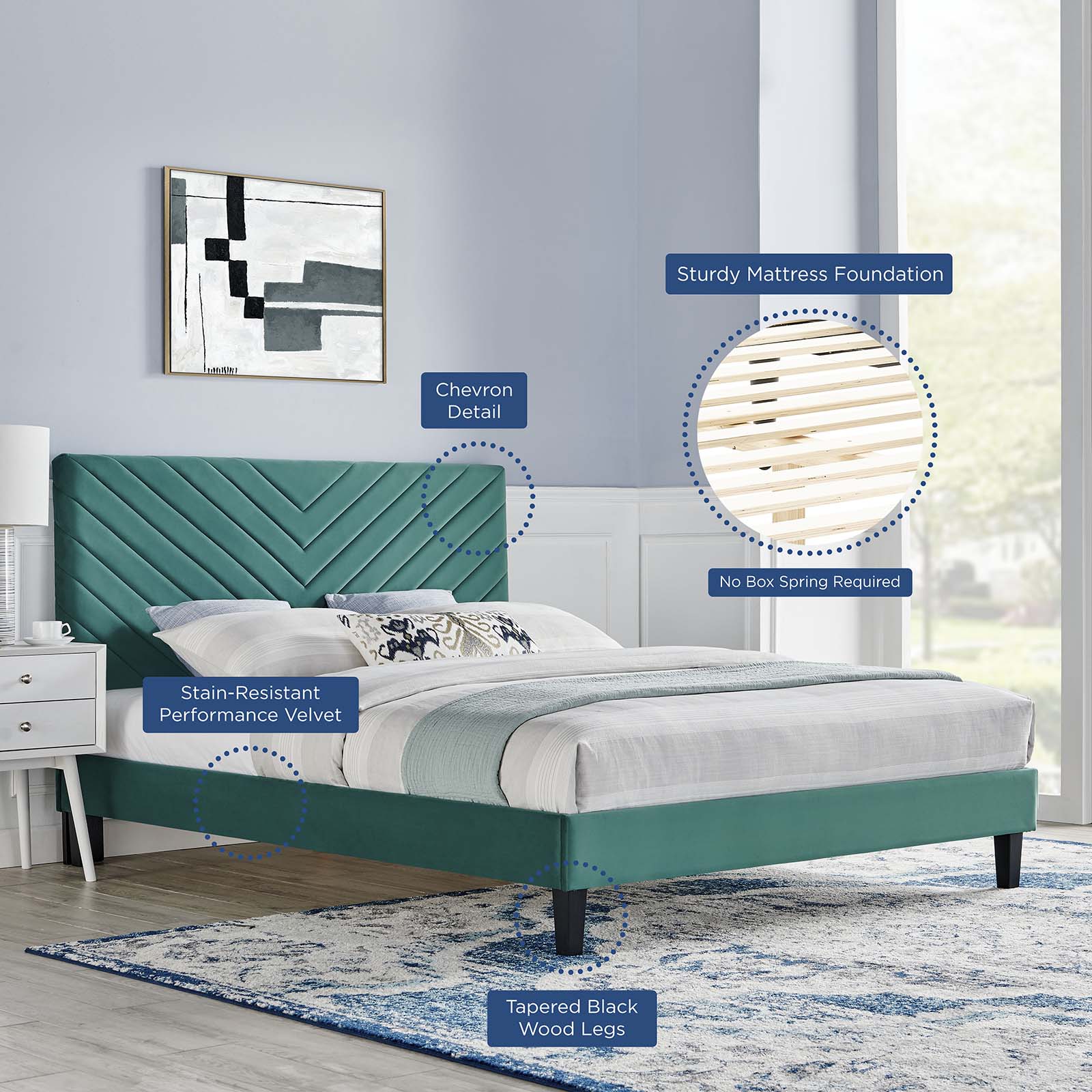 Roxanne Performance Velvet Full Platform Bed by Modway