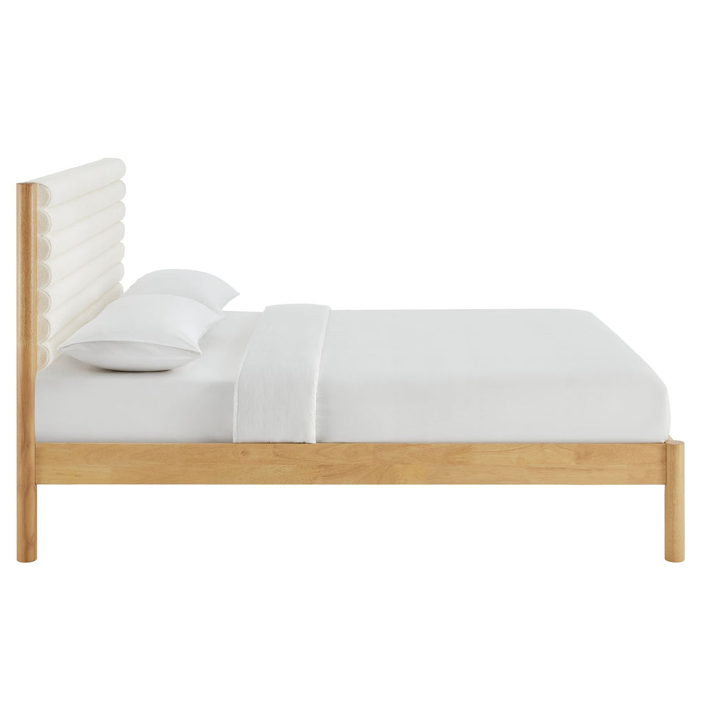 Olea Channel Tufted Boucle Solid Wood Queen Platform Bed by Modway