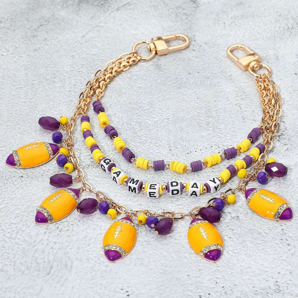 Football Charm Embellished GAME DAY Heishi Beaded Layered Bag Charm