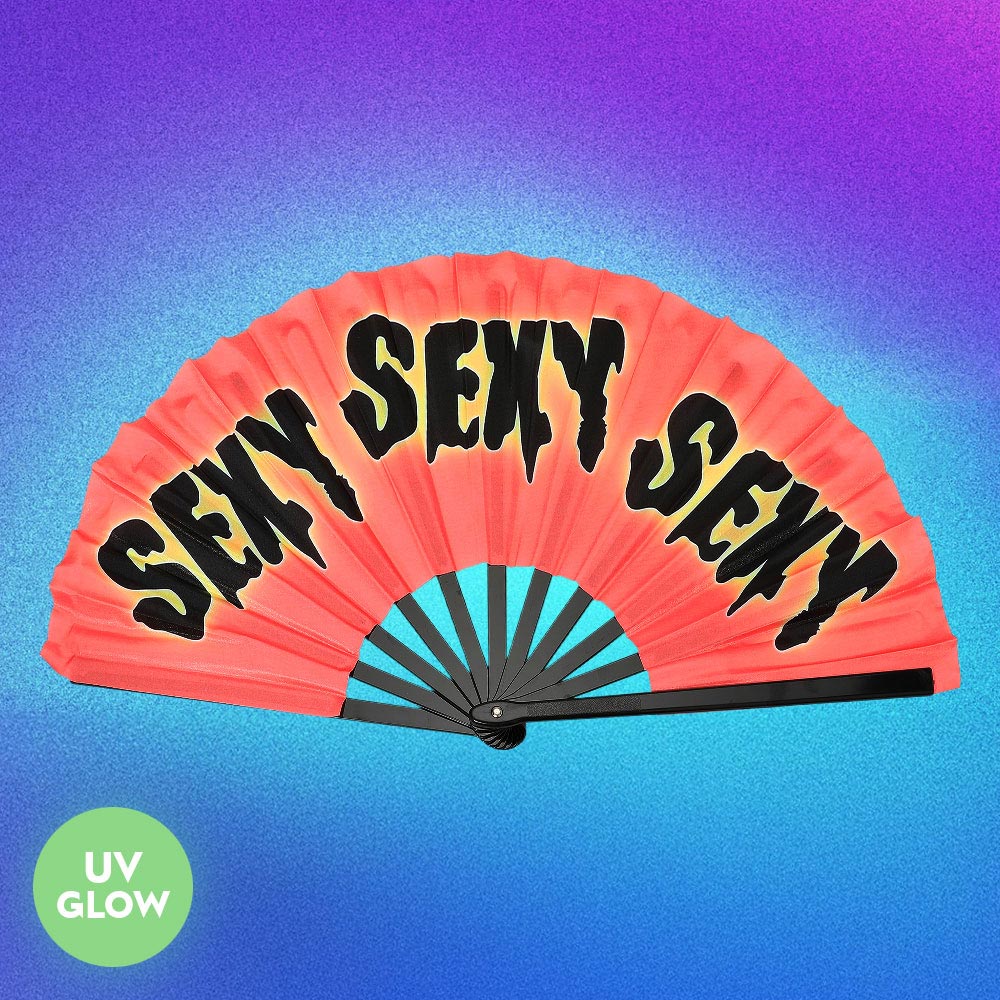 UV Glow Gradient Fluorescent SEXY Message Printed Folding Line Dance Hand Fan