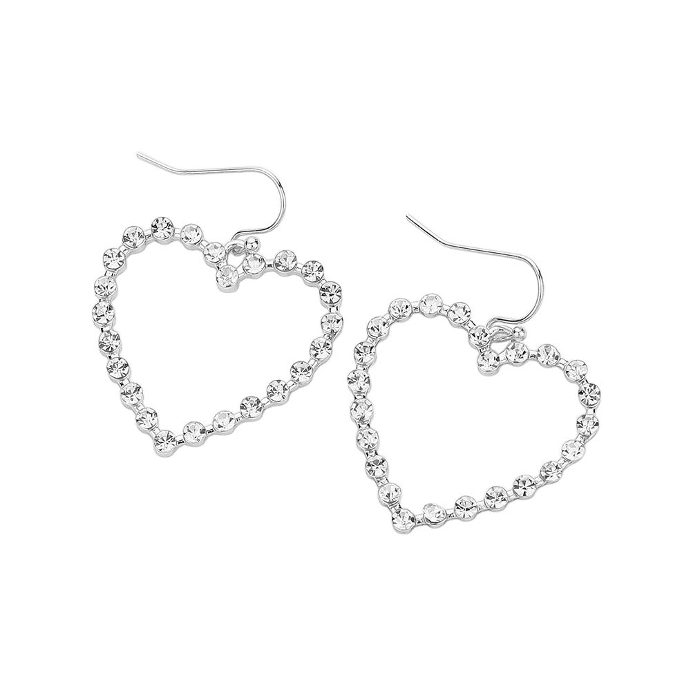 Stone Paved Open Heart Dangle Earrings