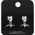 White Gold Dipped Triple Baguette Cut CZ Cluster Accent Mini Open Hoop Earrings
