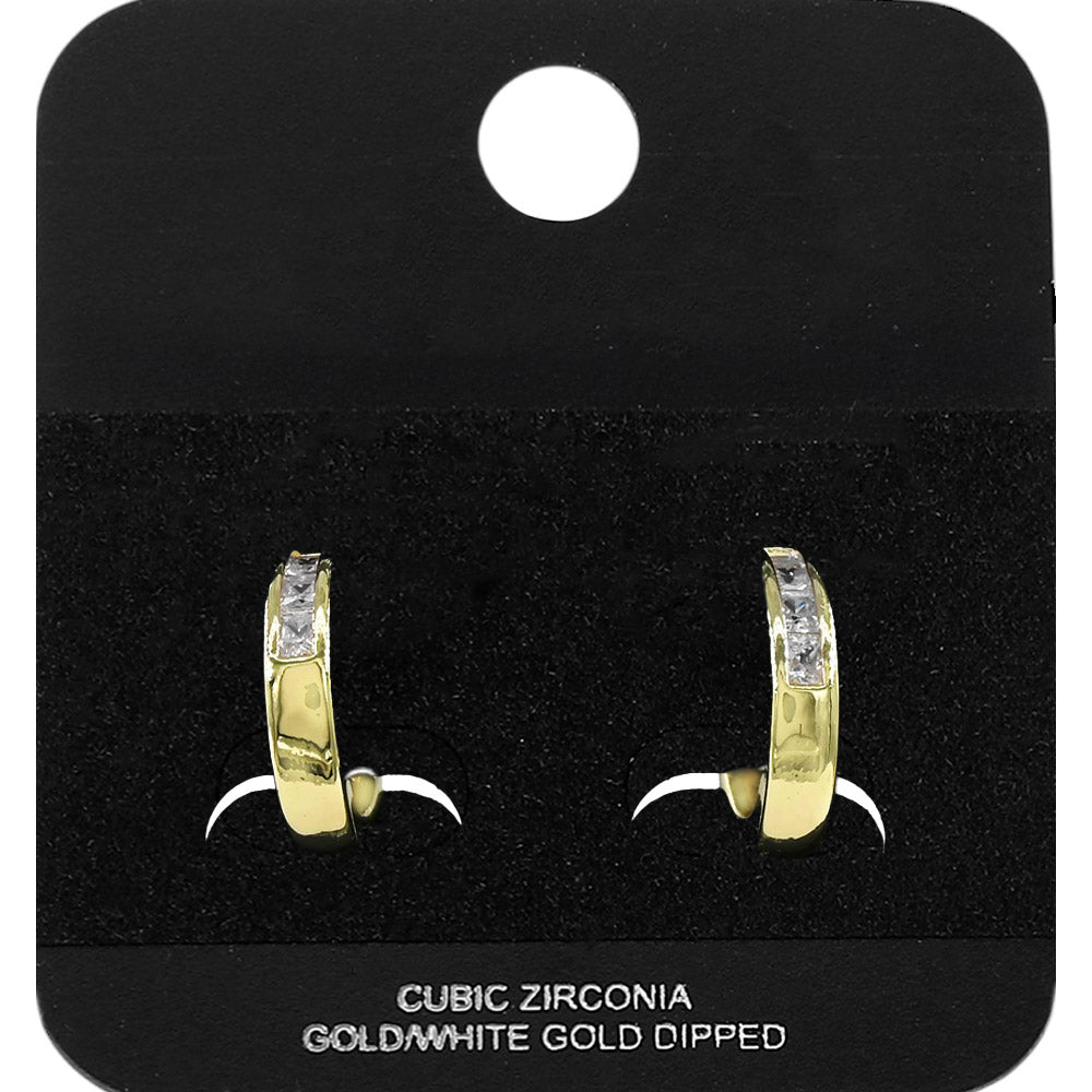 Gold Dipped CZ Mini Open Hoop Earrings