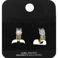 Gold Dipped Round Baguette CZ Mini Open Hoop Earrings