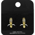 Gold Dipped CZ Pave Lattice Mini Open Hoop Earrings