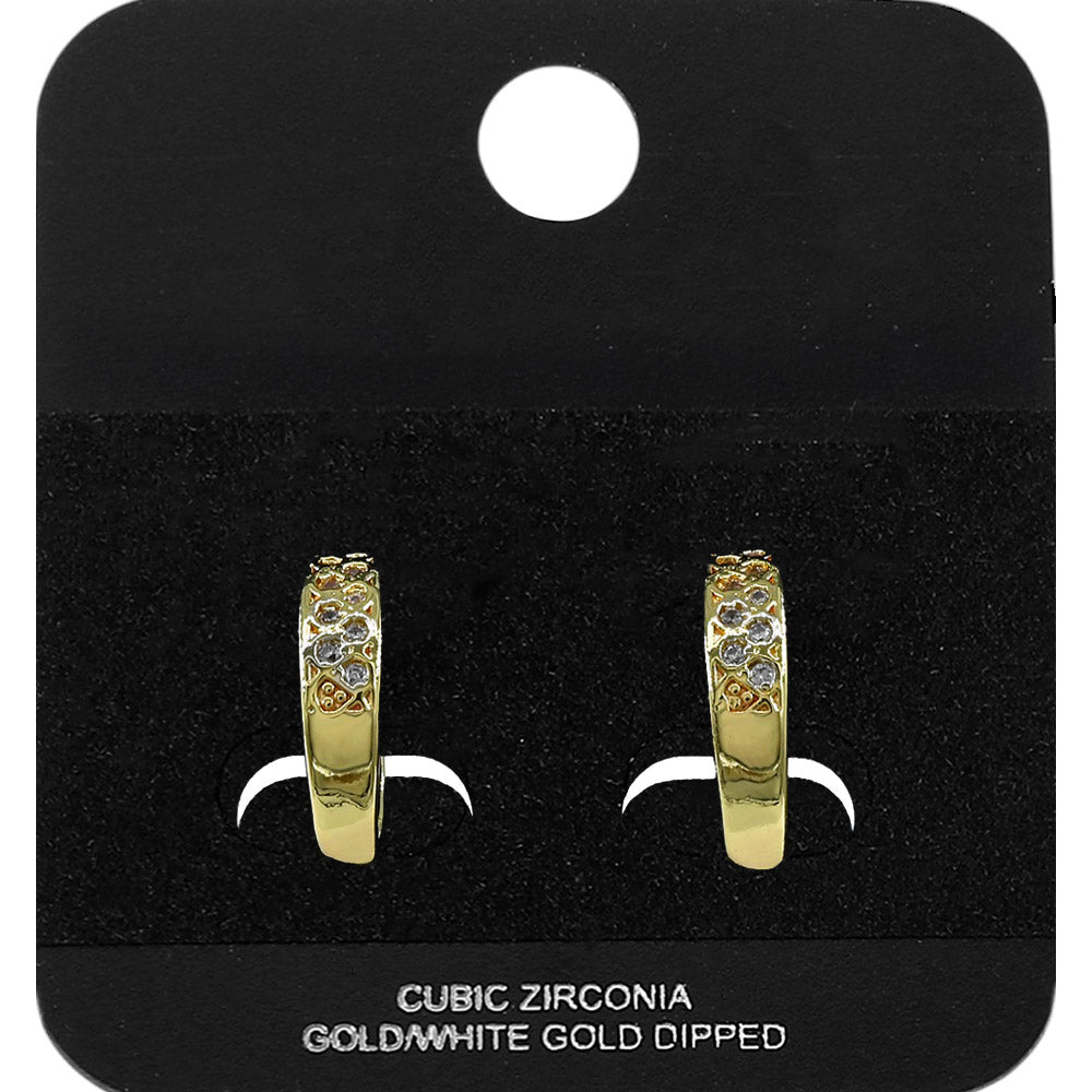Gold Dipped CZ Pave Lattice Mini Open Hoop Earrings