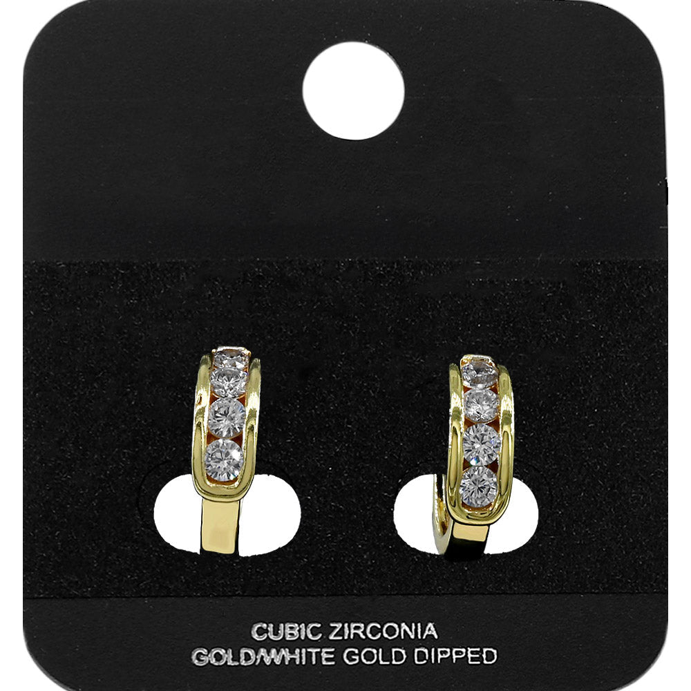 Gold Dipped Round CZ Channel Mini Open Hoop Earrings